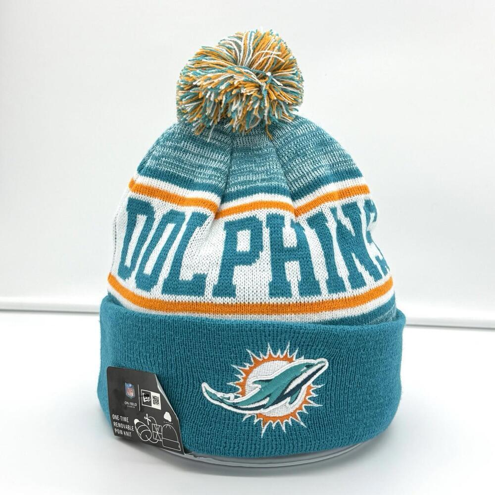 Miami Dolphins Hat Beanie Knit Pom Mens One Size Green NFL Football New Era NWT